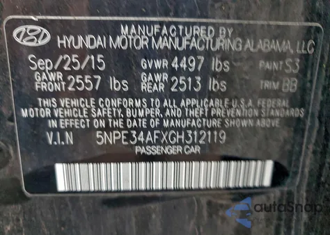 2016 Hyundai Sonata Sport from USA, damaged, VIN 5NPE34AFXGH312119